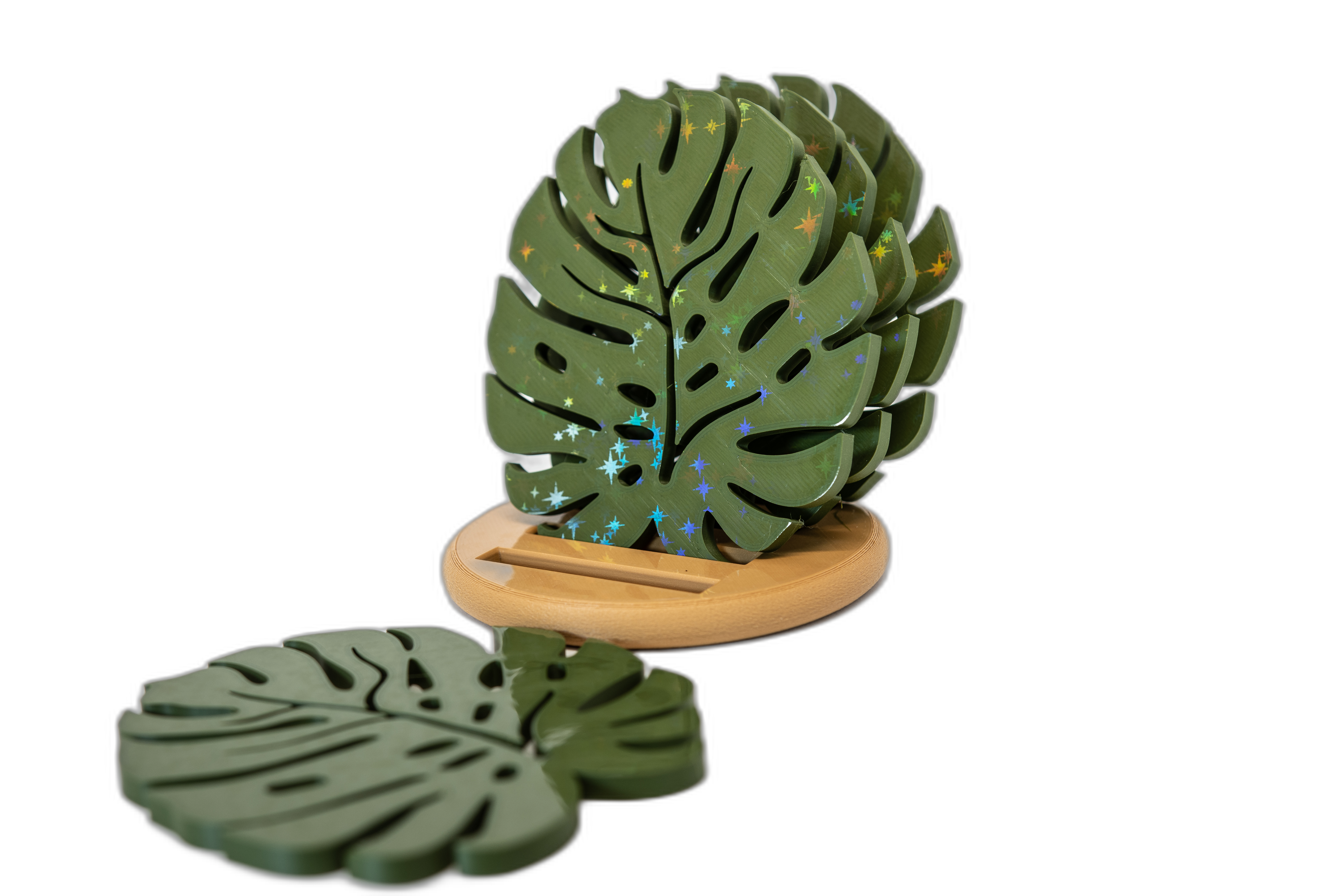 Set 4 suporturi de pahar în formă de frunză Monstera, cu suport